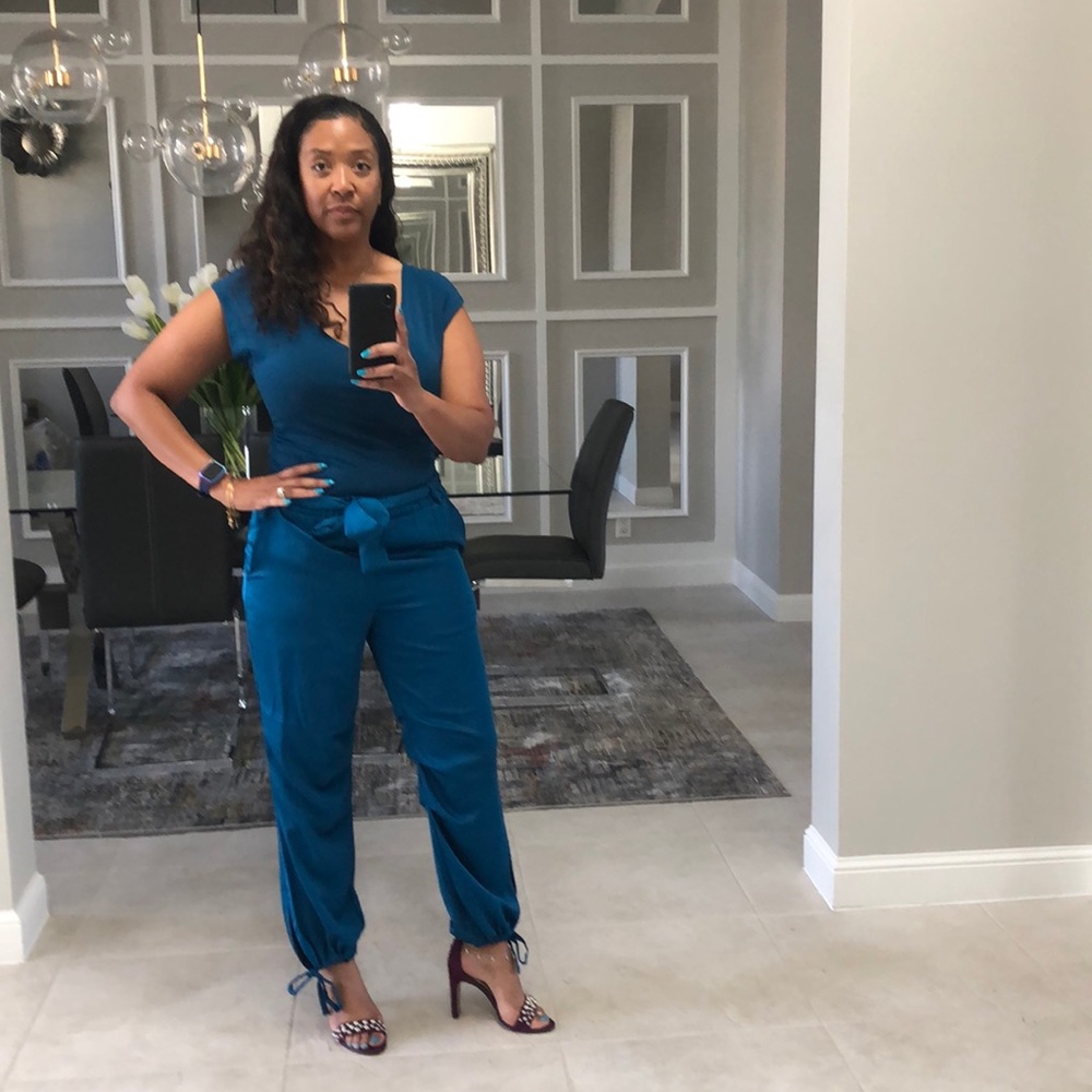 Peacock blue two piece pants set